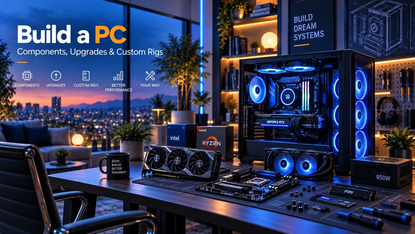 PC components and hardware for a custom PC build