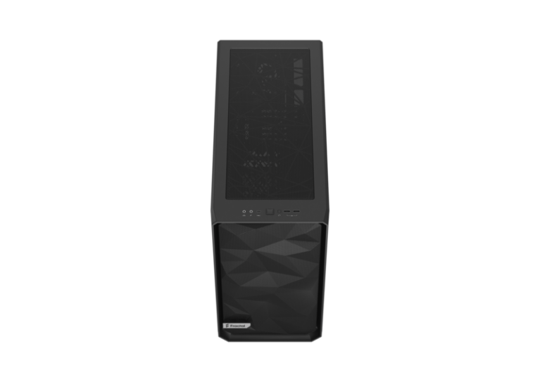 Fractal Design Meshify 2 Black TG Light Tint PC case viewed from above the front