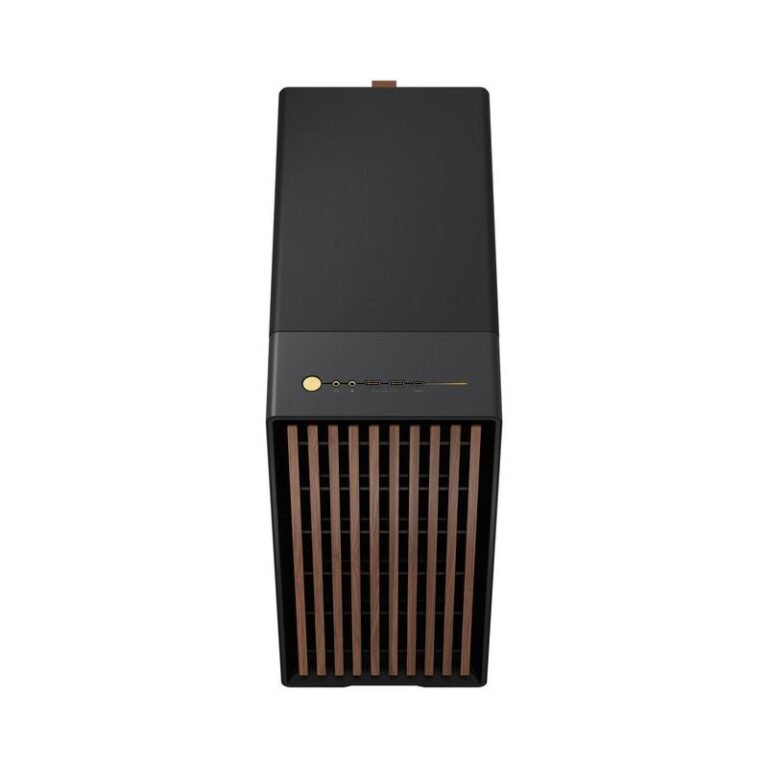 Fractal Design North Charcoal Black TG Dark PC case viewed from above the front