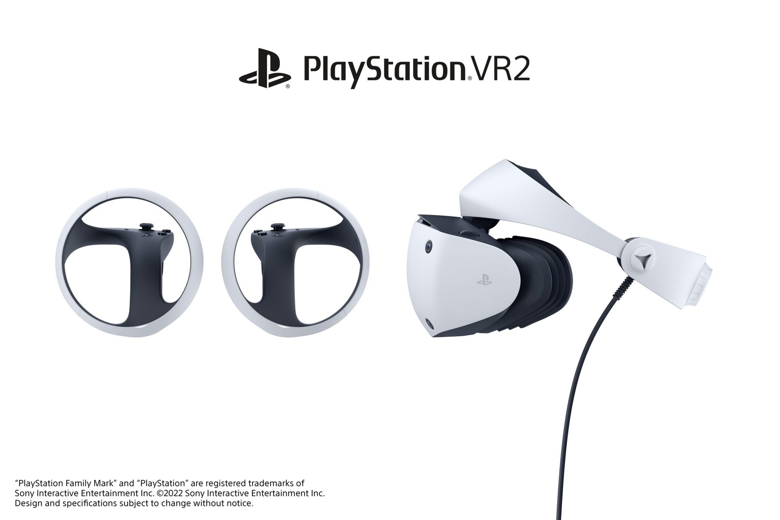 PlayStation VR2 headset with two PlayStation VR2 Sense controllers