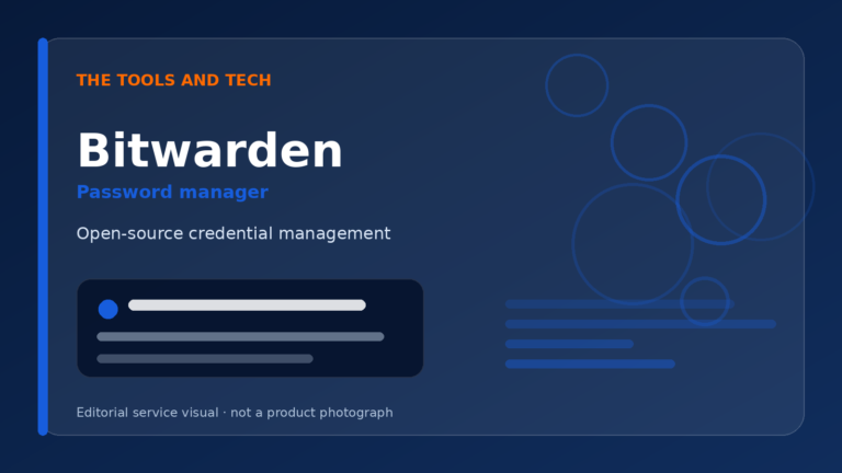 Editorial visual for Bitwarden, password manager