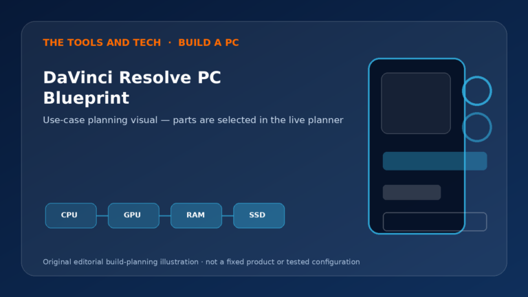 Editorial build-planning illustration for DaVinci Resolve PC Blueprint