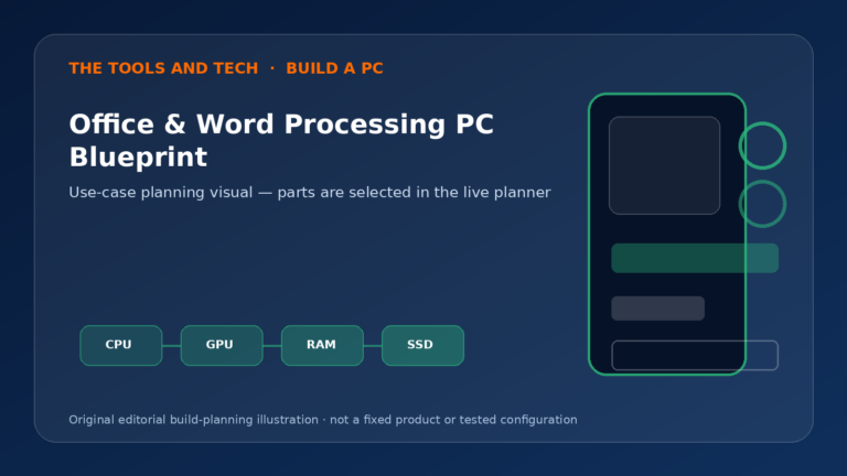 Editorial build-planning illustration for Office & Word Processing PC Blueprint