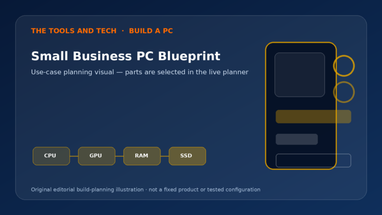 Editorial build-planning illustration for Small Business PC Blueprint