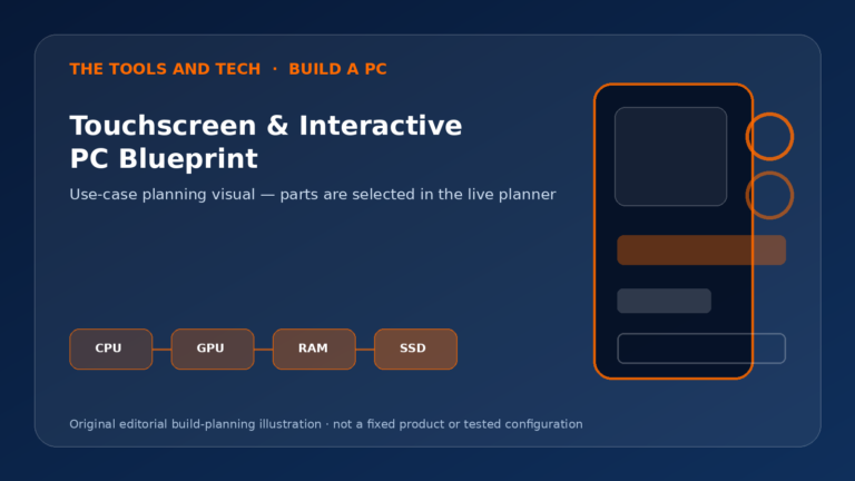 Editorial build-planning illustration for Touchscreen & Interactive PC Blueprint