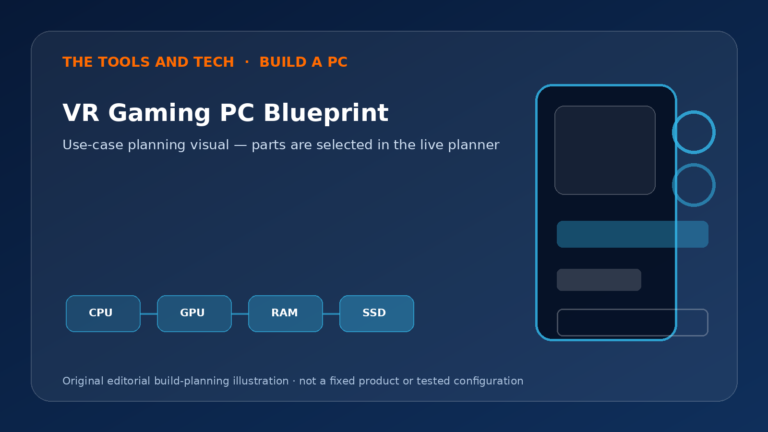Editorial build-planning illustration for VR Gaming PC Blueprint