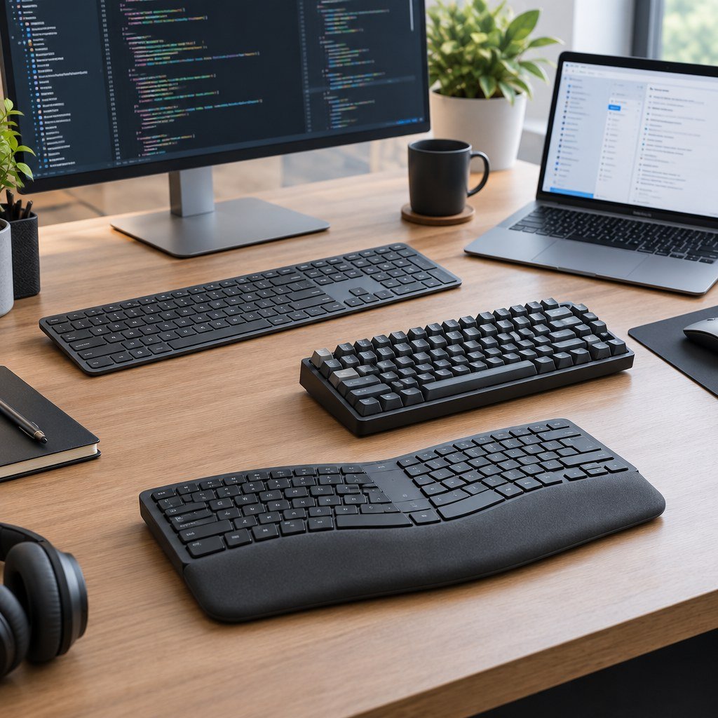 Illustration for the best productivity keyboards for work and coding UK guide