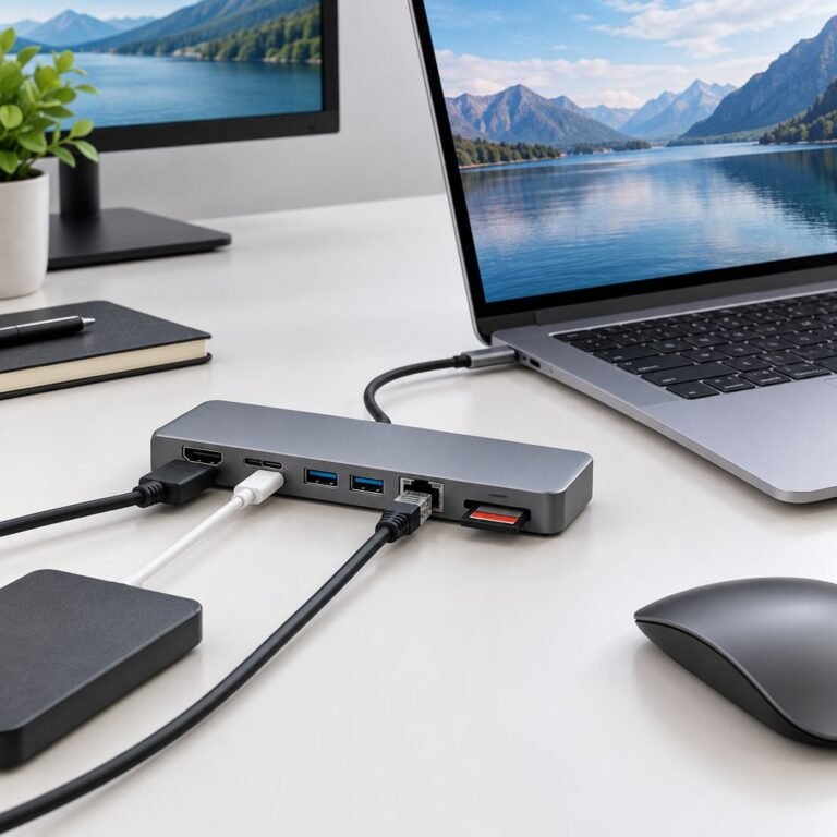 Illustration for the best USB-C hubs for laptops UK guide
