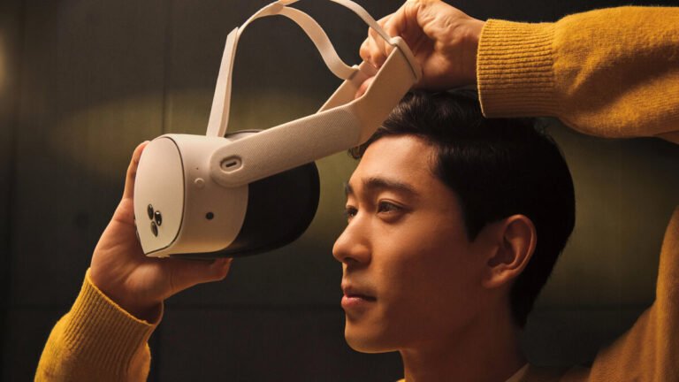 Meta Quest 3S mixed-reality headset being put on