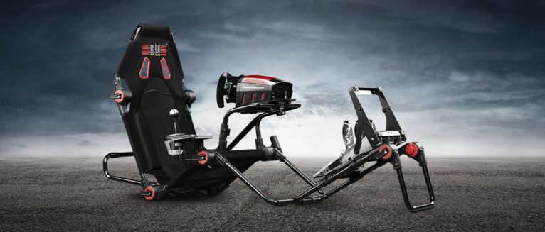 Next Level Racing F-GT Lite foldable sim racing cockpit in Formula and GT positions